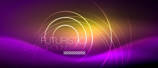 Neon glowing techno lines, hi-tech futuristic abstract background template with square shapes