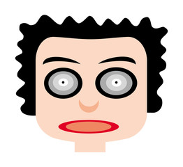 Funny face of a boy with big crazy eyes. Cartoon drawing, sketch. Graphic symbol - icon. Vector graphics.