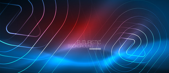 Neon glowing techno lines, hi-tech futuristic abstract background template with geometric shapes