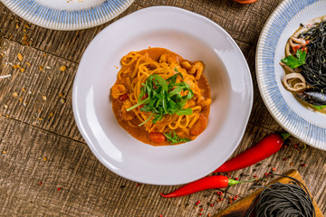 Pasta fettuccine with shrimps