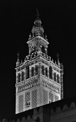 Giralda Tower at night in Monochrome. Seville, Spain