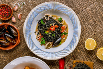 black spaghetti with seafood