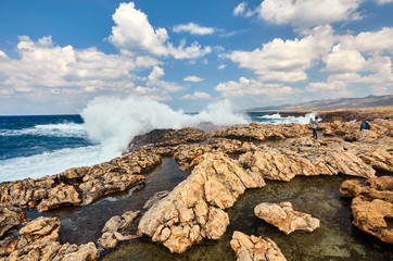 Waves beat on the rocky shore, Mediterranean Sea.