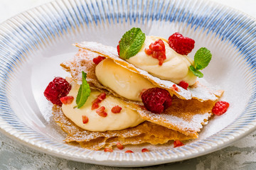 Raspberry Millefeuille on the dish