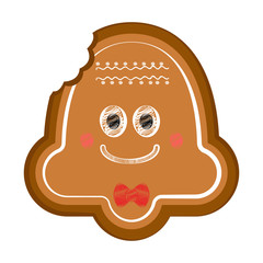 Happy bitten christmas bell gingerbread with a bow tie. Vector illustration design