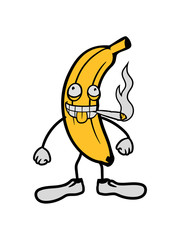 rauchen hanf weed stoned joint kiffen drogen kiffer banane obst verrückt grimasse mund zunge rausstrecken lustig comic cartoon clipart design ärgern witzig