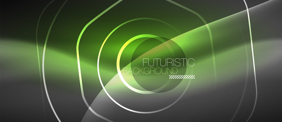 Black and glowing color lines neon design, magin techno template background