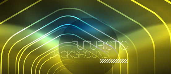 Neon glowing lines, magic energy space blue light concept, abstract background wallpaper design