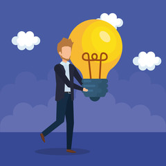 businessman with bulb light idea