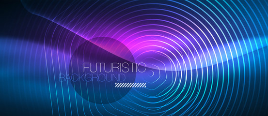 Neon glowing lines, magic energy space blue light concept, abstract background wallpaper design