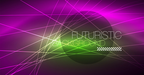 Neon glowing magic background, neon banner, night sky wallpaper. Magic light effect. Christmas abstract pattern.