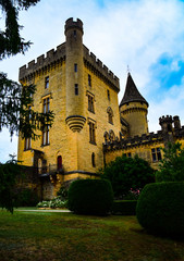 Fototapeta na wymiar Facade of the Chateau de Puymartin in the Dordogne region of France 