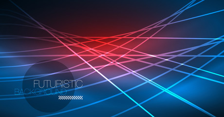 Neon glowing magic background, neon banner, night sky wallpaper. Magic light effect. Christmas abstract pattern.