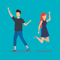 Young couple happy jumping