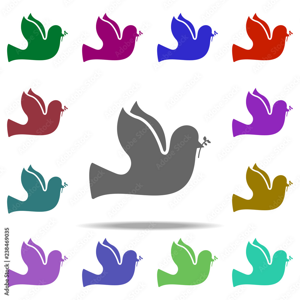 Aufkleber dove with a branch of world icon. elements of human rights in multi color style icons. simple icon f
