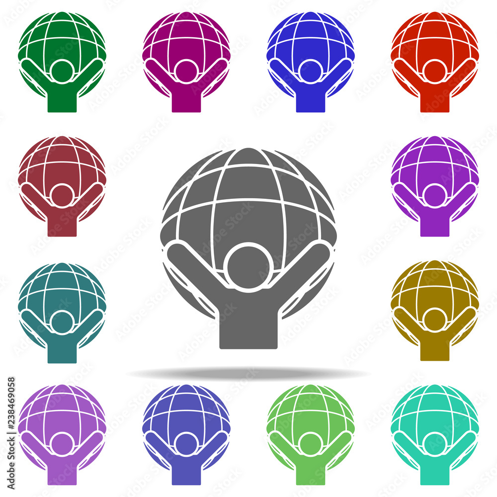 Poster man and globe icon. elements of human rights in multi color style icons. simple icon for websites, w