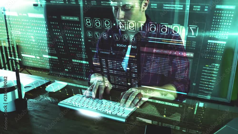 Poster A programer hacker trying to breached the computer security by using algorithm source code to exploit weakness in password security