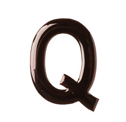 Chocolate letter Q on white background, top view