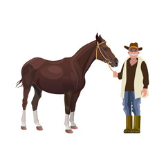 Fototapeta na wymiar Farmer holding a horse