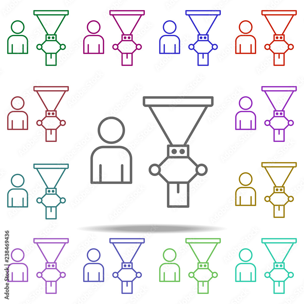 Poster person and mechanism icon. elements of intelligence in multi color style icons. simple icon for webs