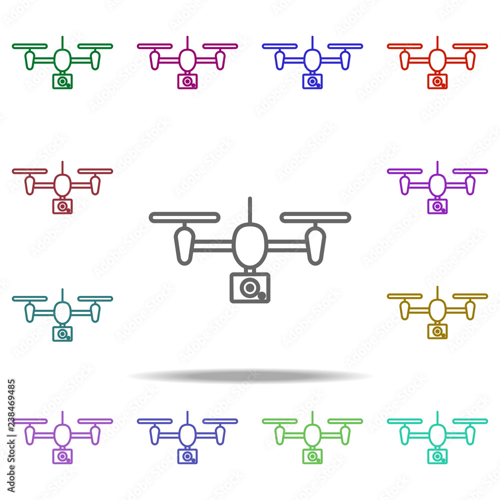 Poster drone with camera icon. Elements of intelligence in multi color style icons. Simple icon for websites, web design, mobile app, info graphics