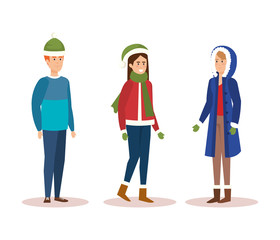 parents couple with daughter with winter clothes