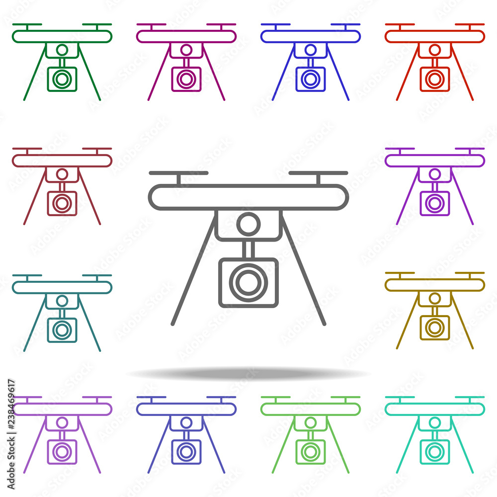 Poster drone with camera icon. Elements of intelligence in multi color style icons. Simple icon for websites, web design, mobile app, info graphics