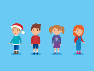 little kids with winter clothes