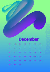 Abstract minimal calendar design for 2019. Colorful set. December