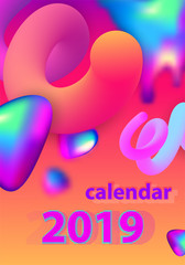 Abstract minimal calendar design for 2019. Colorful set.