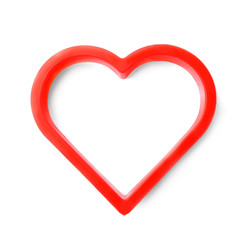 Heart shaped cookie cutter on white background, top view