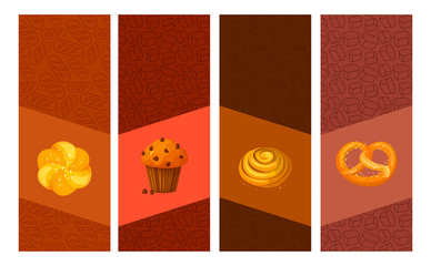 Set of bakery vector cartoon banners cards