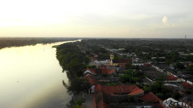 Aerial View of Santa Cruz de Mompox, A Small Historic Town in Colombia
