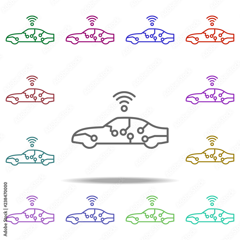 Poster digital car icon. elements of intelligence in multi color style icons. simple icon for websites, web