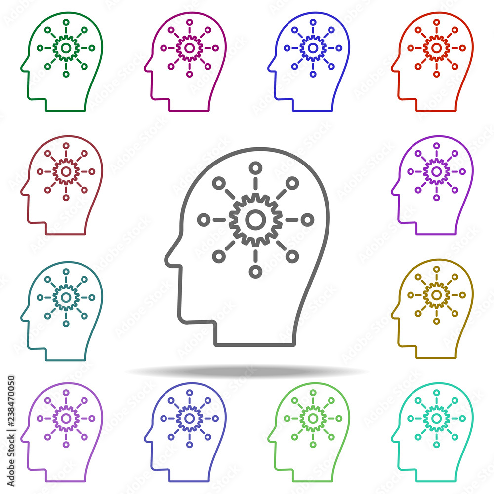 Poster mechanism of thinking icon. elements of intelligence in multi color style icons. simple icon for web