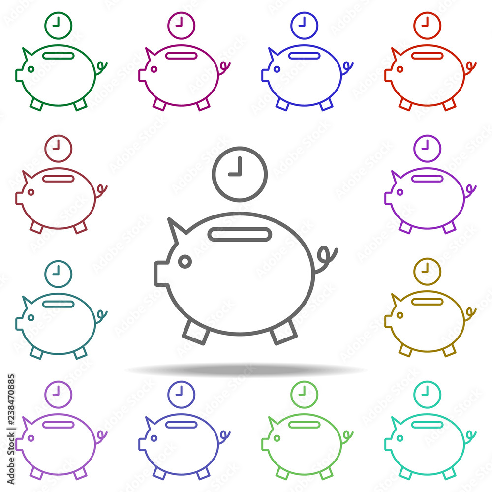 Poster piggy bank time icon. element of time value icon for mobile concept and web apps. thin line piggy ba