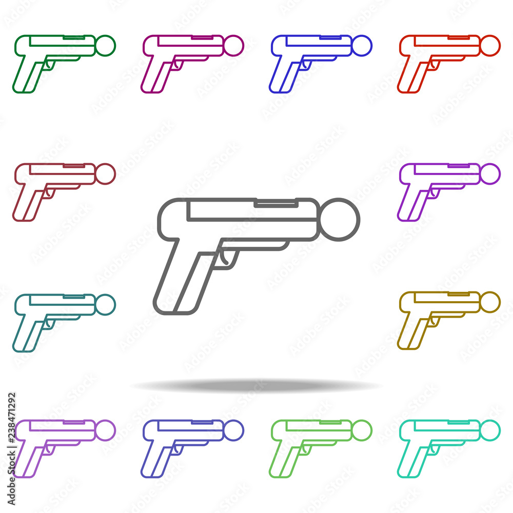 Poster game pistol icon. elements of virtual reality in multi color style icons. simple icon for websites, 