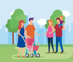 parents couple with daughter in the park