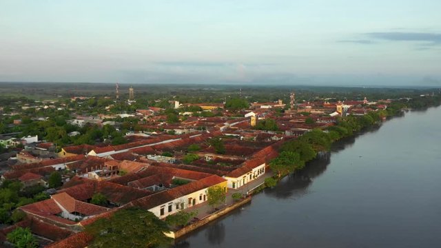 Aerial View of Santa Cruz de Mompox, A Small Historic Town in Colombia
