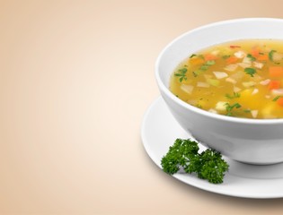 Vegetable soup isolated on a white background