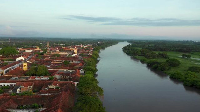 Aerial View of Santa Cruz de Mompox, A Small Historic Town in Colombia