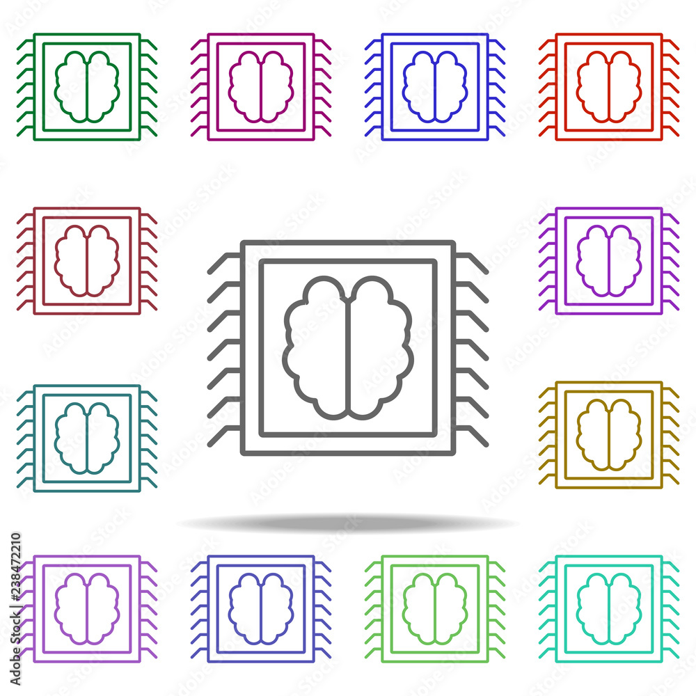 Poster brain in chip icon. elements of intelligence in multi color style icons. simple icon for websites, w