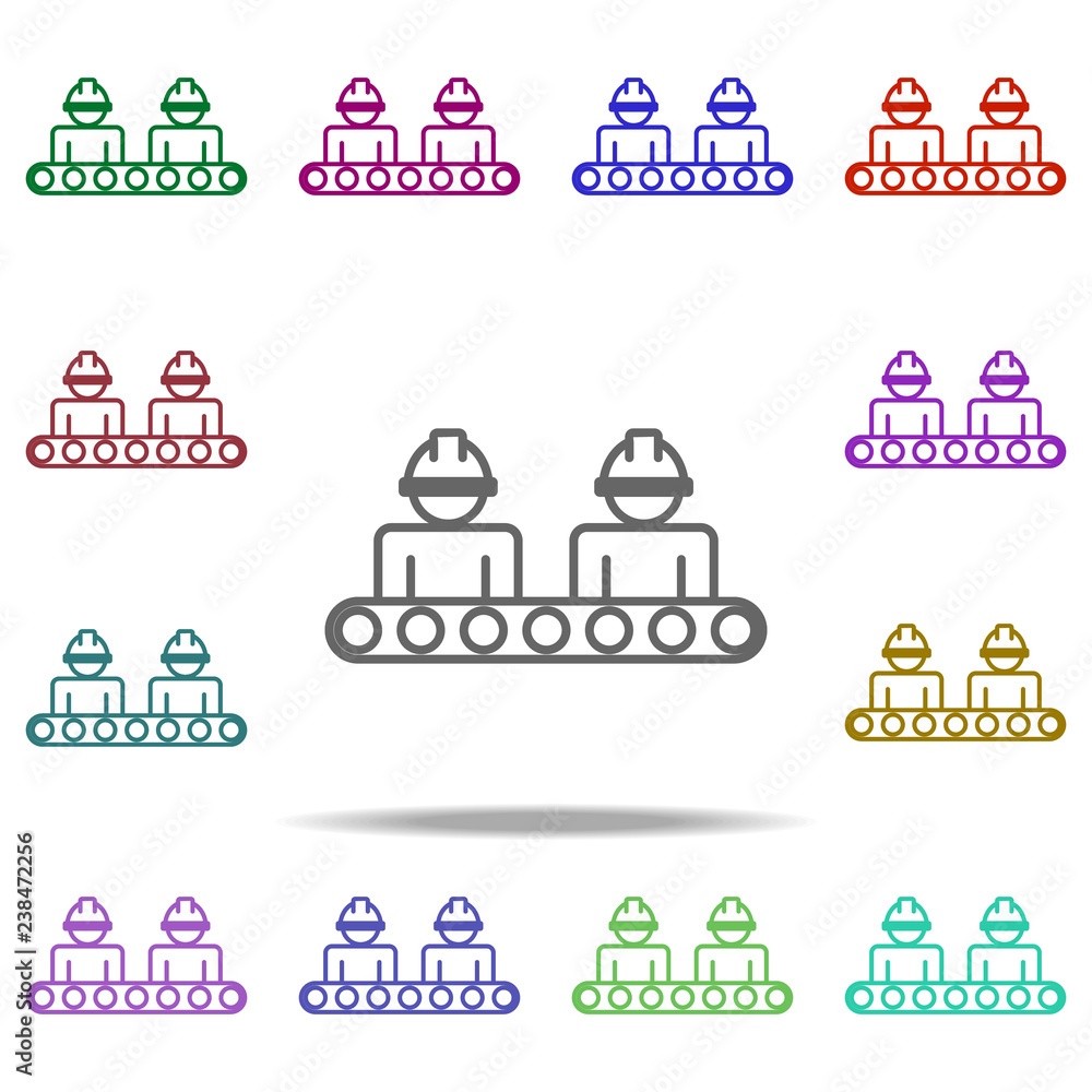 Poster robots in production icon. elements of intelligence in multi color style icons. simple icon for webs