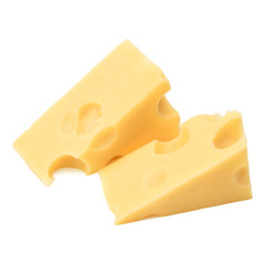 Cubes of cheese. Cheese block isolated on white background cutout