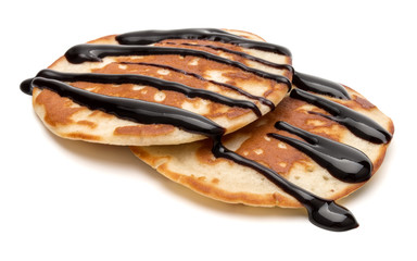 Two pancakes isolated on white background cutout.