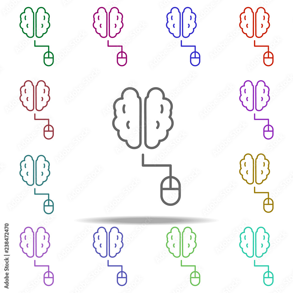 Poster brain and mouse icon. elements of intelligence in multi color style icons. simple icon for websites,