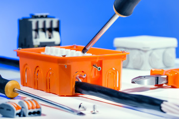 Repairing electrical panel. Electrical construction concept.