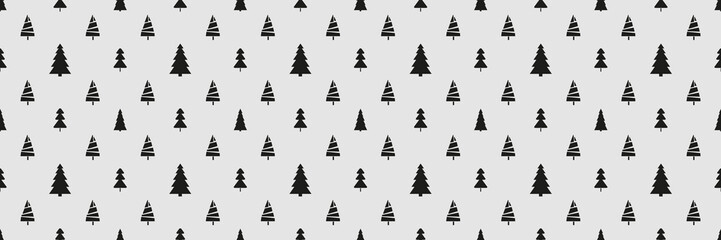 Obraz premium Seamless pattern with christmas trees. Abstract geometric wallpaper. Geometric art. Print for textiles, fabrics, polygraphy, posters. Greeting cards. Black and white illustration
