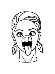 grimasse verrückt girl schielen weiblich frau mädchen sexy hübsch schön gesicht kopf augen süß niedlich zunge mund rausstrecken lustig comic cartoon clipart design ärgern