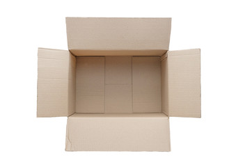 Top view of empty cardboard box isolated on White Background.